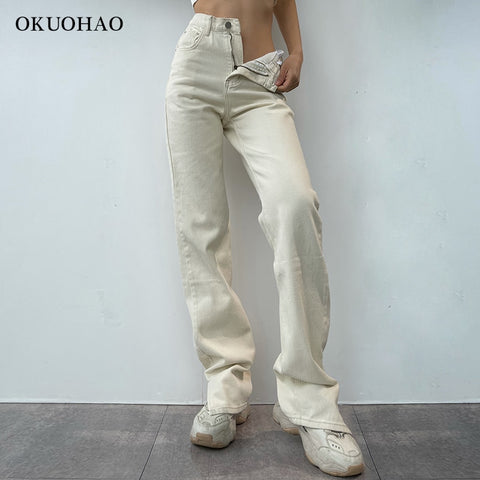 2022 Flared Jeans Women High Waist Mom Jeans Denim Trousers Female Streetwear White Vintage Clothes Boot Cut Wide Oversize Pants