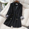 2022  Fabric Women's Office Suit Casual Double-breasted Mid-length Blazer Jacket Feminine Plus Size S-5XL