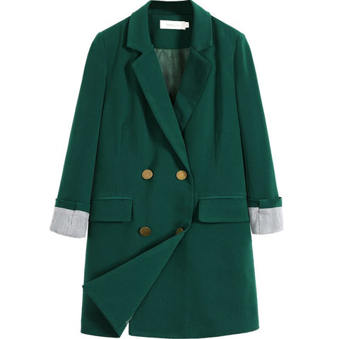 2022  Fabric Women's Office Suit Casual Double-breasted Mid-length Blazer Jacket Feminine Plus Size S-5XL