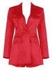 2022  Red Satin Three Pieces Suit Sexy Long Sleeves Celebrity Party Club Blazer Coat Crop Tops Short Set