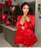 2022  Red Satin Three Pieces Suit Sexy Long Sleeves Celebrity Party Club Blazer Coat Crop Tops Short Set