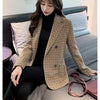 2022  Vintage Houndstooth Women Blazer Sashes Double-breasted Plaid Female Jacket Long Sleeve Pockets Blaser Suit