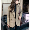 2022  Vintage Houndstooth Women Blazer Sashes Double-breasted Plaid Female Jacket Long Sleeve Pockets Blaser Suit