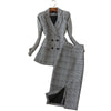 2022  Winter Women's Suits Skirt Set Slim-fit Double-breasted Plaid Ladies Jacket Casual High Waist Skirt Two-piece
