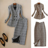2022  Winter Women's Suits Skirt Set Slim-fit Double-breasted Plaid Ladies Jacket Casual High Waist Skirt Two-piece
