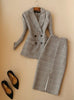 2022  Winter Women's Suits Skirt Set Slim-fit Double-breasted Plaid Ladies Jacket Casual High Waist Skirt Two-piece