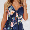 2023 Sales Women Dress Leaf Print Spaghetti Straps Summer V Neck Bow Buttons Dress for Party