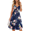2023 Sales Women Dress Leaf Print Spaghetti Straps Summer V Neck Bow Buttons Dress for Party