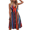 2023 Sales Women Dress Leaf Print Spaghetti Straps Summer V Neck Bow Buttons Dress for Party