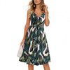 2023 Sales Women Dress Leaf Print Spaghetti Straps Summer V Neck Bow Buttons Dress for Party