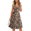 2023 Sales Women Dress Leaf Print Spaghetti Straps Summer V Neck Bow Buttons Dress for Party