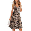 2023 Sales Women Dress Leaf Print Spaghetti Straps Summer V Neck Bow Buttons Dress for Party