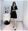 2022 Sales Womens Cute Feminine Vestidos Striped Ruffled Bow Tie Black Knitted Mini Sweater Dress D0640