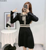 2022 Sales Womens Cute Feminine Vestidos Striped Ruffled Bow Tie Black Knitted Mini Sweater Dress D0640