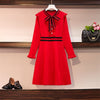 2022 Sales Womens Cute Feminine Vestidos Striped Ruffled Bow Tie Black Knitted Mini Sweater Dress D0640