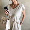 2022 Japan Style Summer Women's Dress Temperament Loose Casual Elegant Stripe Lace V-neck Summer Simple Sale