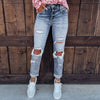 2022 Knee Hole Distressed Ripped Jeans For Women High Waist Boyfriend Jeans Destroyed Denim Jeans Woman Broken Denim Pants