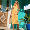 2022 Knitted Bodycon Dress Women Y2K Halter Neck Summer Yellow Sleeveless Midi Backless Party Sexy Dresses Beach