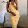 2022 Knitted Bodycon Dress Women Y2K Halter Neck Summer Yellow Sleeveless Midi Backless Party Sexy Dresses Beach