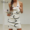2022 Knitted Bodycon Dress Women Y2K Halter Neck Summer Yellow Sleeveless Midi Backless Party Sexy Dresses Beach