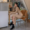 2022 Korean Autumn Winter Women V Neck Sweater Dress Elegant Solid Color Knitted Lace Up Bow Bodycon Split Long Dresses
