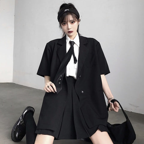 2022 Korean Black Suit Blazers Outerwear Long Sleeve Women Double Breasted Thin Suit Coat Casual Office Summer Clothes Women