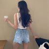 2022 Korean Denim Shorts Women High Waist Jean Shorts Light Blue Spliced Short Pants Women Summer Casual Jeans Pants 2022 K297