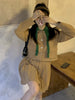 2023 Korean Two Piece Set Womens Lapel Collar Long Sleeve Tops High Waist Mini Pleated Skirt Solid Sets Female Autumn