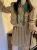 2023 Korean Two Piece Set Womens Lapel Collar Long Sleeve Tops High Waist Mini Pleated Skirt Solid Sets Female Autumn