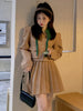 2023 Korean Two Piece Set Womens Lapel Collar Long Sleeve Tops High Waist Mini Pleated Skirt Solid Sets Female Autumn