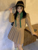 2023 Korean Two Piece Set Womens Lapel Collar Long Sleeve Tops High Waist Mini Pleated Skirt Solid Sets Female Autumn