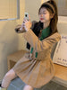 2023 Korean Two Piece Set Womens Lapel Collar Long Sleeve Tops High Waist Mini Pleated Skirt Solid Sets Female Autumn