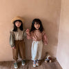 2022 Korean Style Autumn Kids Boys Girls Pants Loose Radish Haren Pocket Coffee Apricot Trousers Children Clothes E1219
