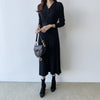 2022 LLZBM Elegant V-neck Single-breasted Women Thicken Sweater Dress Autumn Winter Knitted Belted Female soft dress
