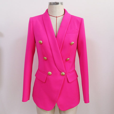 2022 Ladies Suit Jacket Classic Blazer Autumn and Winter High-end Metal Buckle Double-breasted Suit Solid Color Rose Red