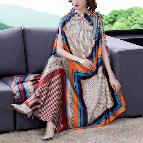 2022 Loose Casual Print Mulberry Silk Maxi Dress Spring Summer Vintage 4XL Plus Size Dress Elegant Women Bodycon Party Vestidos