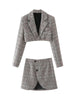 2022 Matching Set Houndstooth Blazer And Skirts Women England style Suits Navel Exposed Short Empire Blazer Lady Two Pieces Sets