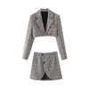 2022 Matching Set Houndstooth Blazer And Skirts Women England style Suits Navel Exposed Short Empire Blazer Lady Two Pieces Sets