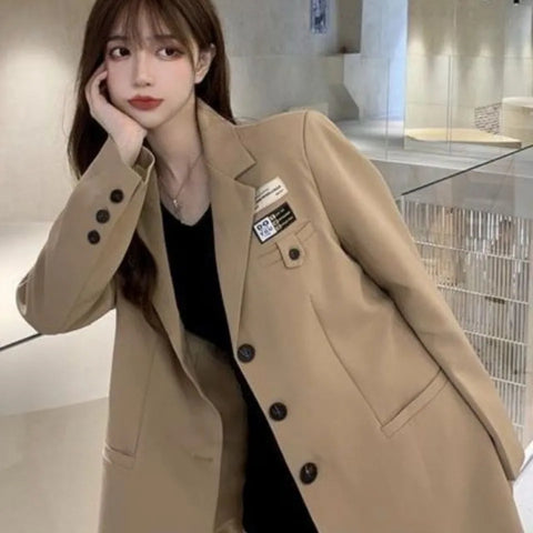 2023  Blazer Women Single-breasted Suits Jacket Ladies Loose Long Sleeve Blazer Coat Wild Casual Jacket Mujer Vestido