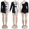 2023  Famous Brand 3 pcs Women Set Solid One Shoulder Blazer Sequins Short Tops And Shorts Sexy Outfits