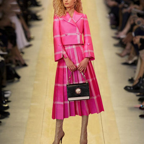 2022   Runway Designer 2 Piece Sets Autumn Winter Skirt Suits Women Blazer Suit Jacket Tops Pleated Skirt