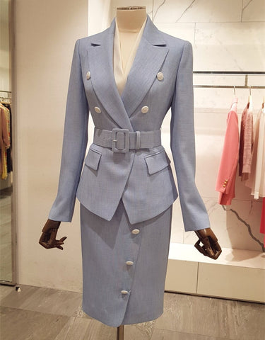 2022   Brand Designer Skirt Suits Two Piece Set Blazer and Pencil Midi Skirt  Office Clothes Female