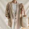 2023  Spring/autumn Korean Style Women Long Sleeve Single Button Blazer Notched Neck Cotton Linen Long Coat W555