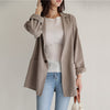 2023  Spring/autumn Korean Style Women Long Sleeve Single Button Blazer Notched Neck Cotton Linen Long Coat W555