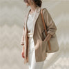 2023  Spring/autumn Korean Style Women Long Sleeve Single Button Blazer Notched Neck Cotton Linen Long Coat W555