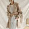 2023  Spring/autumn Korean Style Women Long Sleeve Single Button Blazer Notched Neck Cotton Linen Long Coat W555