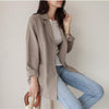 2023  Spring/autumn Korean Style Women Long Sleeve Single Button Blazer Notched Neck Cotton Linen Long Coat W555