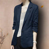 2023  Spring/autumn Women Casual Single Button Three Quarter Sleeve Blazer Slim Cotton Linen Notched Collar Coat W80