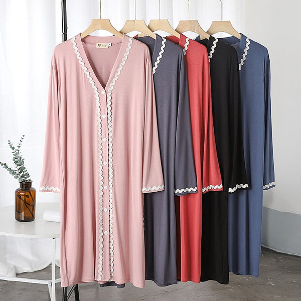 2022 Autumn Cotton Nightgown Women Nightdress Sleepwear Long Sleeve Night Midi Dress Female Nighties Nightwear
