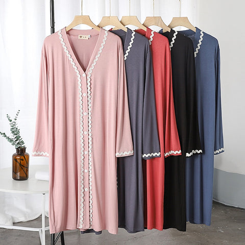 2022 Autumn Cotton Nightgown Women Nightdress Sleepwear Long Sleeve Night Midi Dress Female Nighties Nightwear